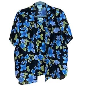 Vintage Joanna Floral 2-Piece Blouse Set Sheer Top & Tank Black L Y2K RN58001